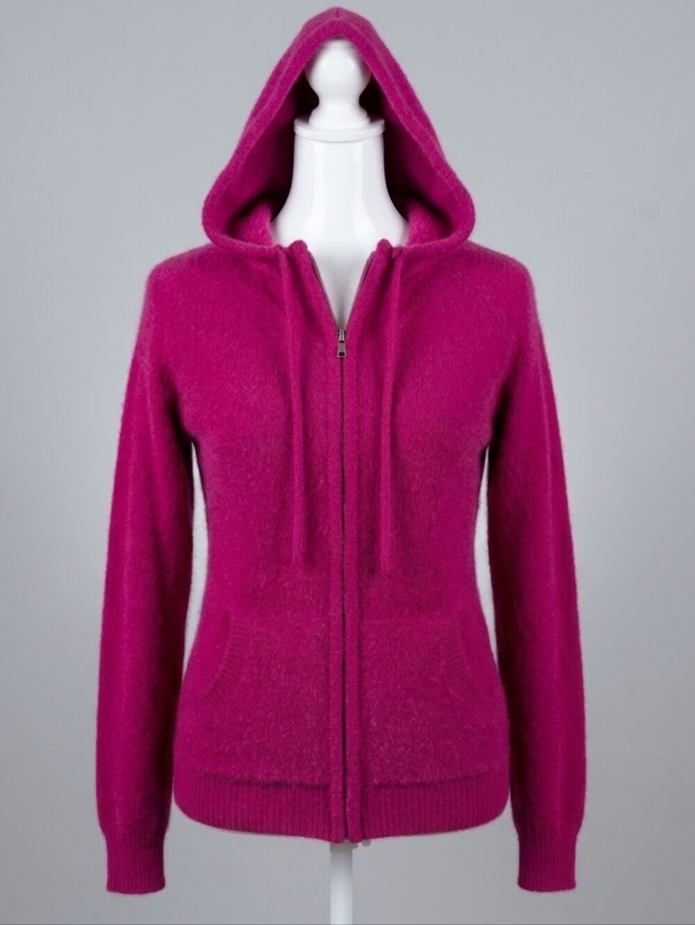 Vtg Victoria Secret Moda International Y2K Hot Pink Angora Zip Sweater S